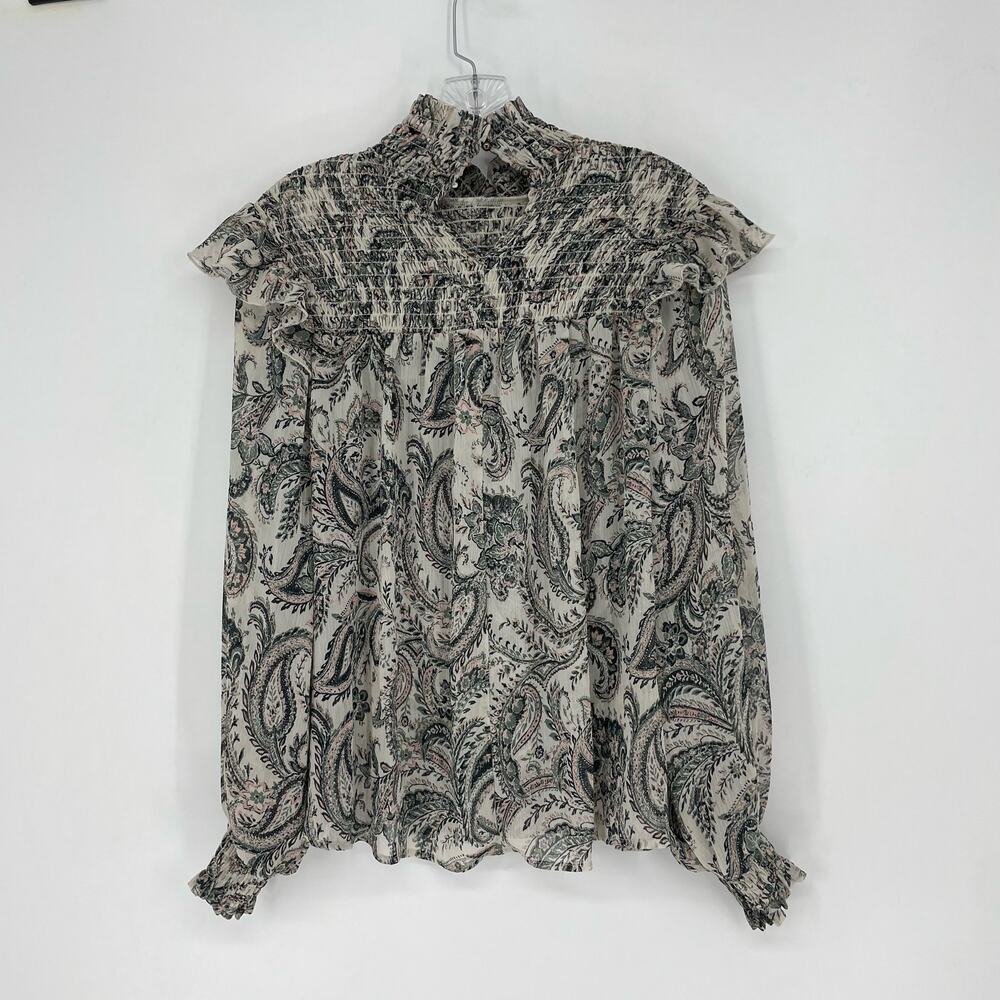 Ophelia Roe Long Sleeve Paisley Ruffle Top Size Medium - Picture 5 of 6